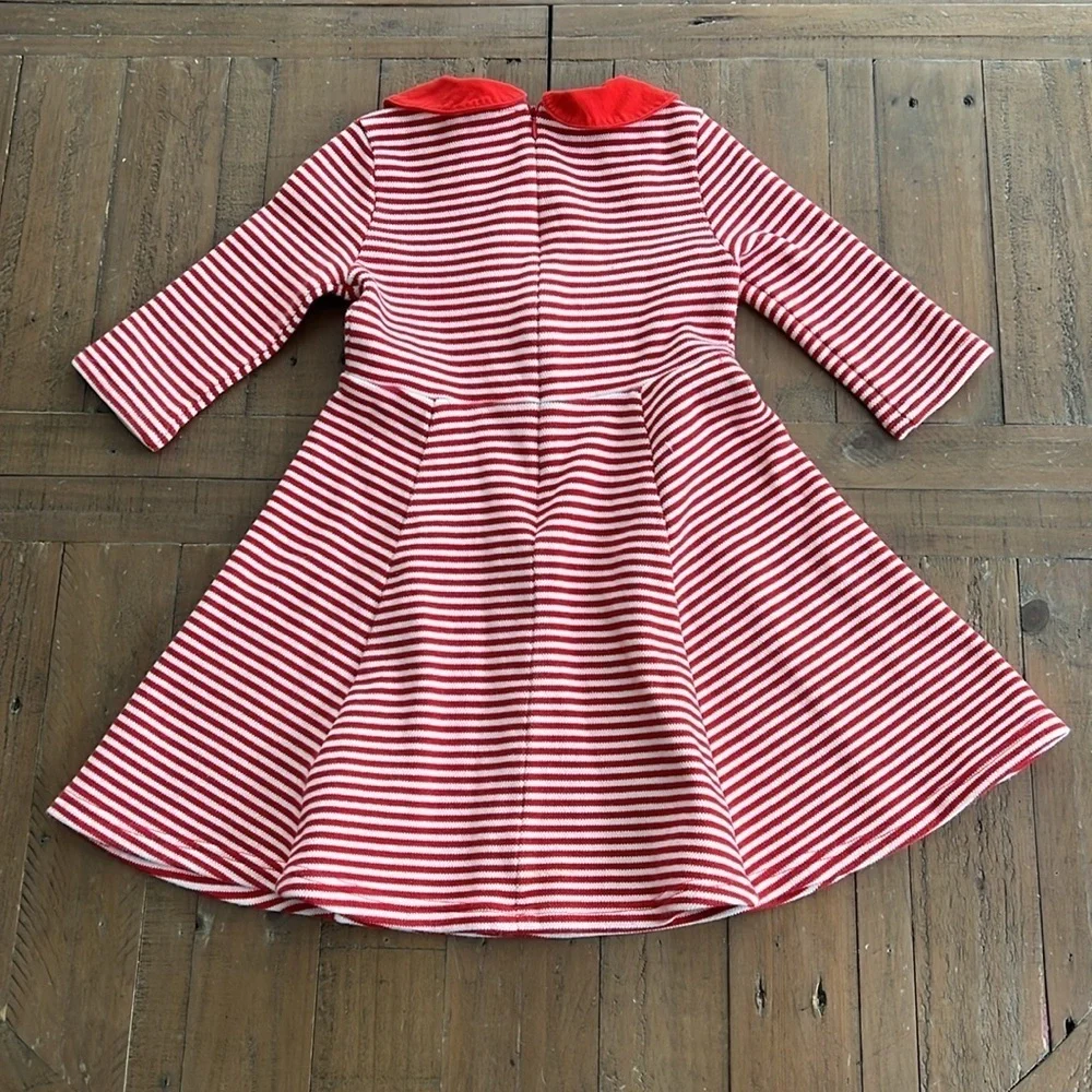 Mini Boden red and white striped collared twirl dress